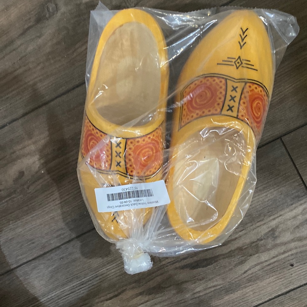 Wooden yellow Dutch decorative clogs